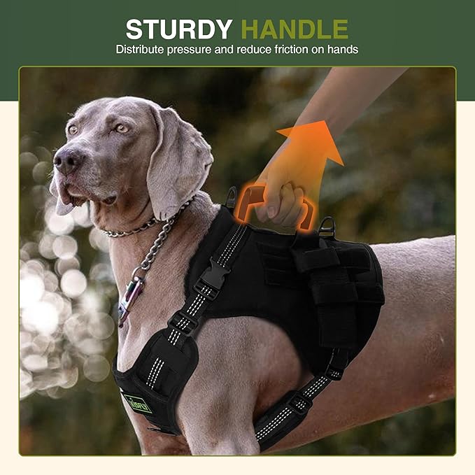 Tactical Dog Harness with Reflective Material, Adjustable Heavy-Duty No Pull Harness, Tear-Resistant Dog Tactical Vest with Handle, Breathable Outdoor Gear for Training, Hiking, Walking, Black L