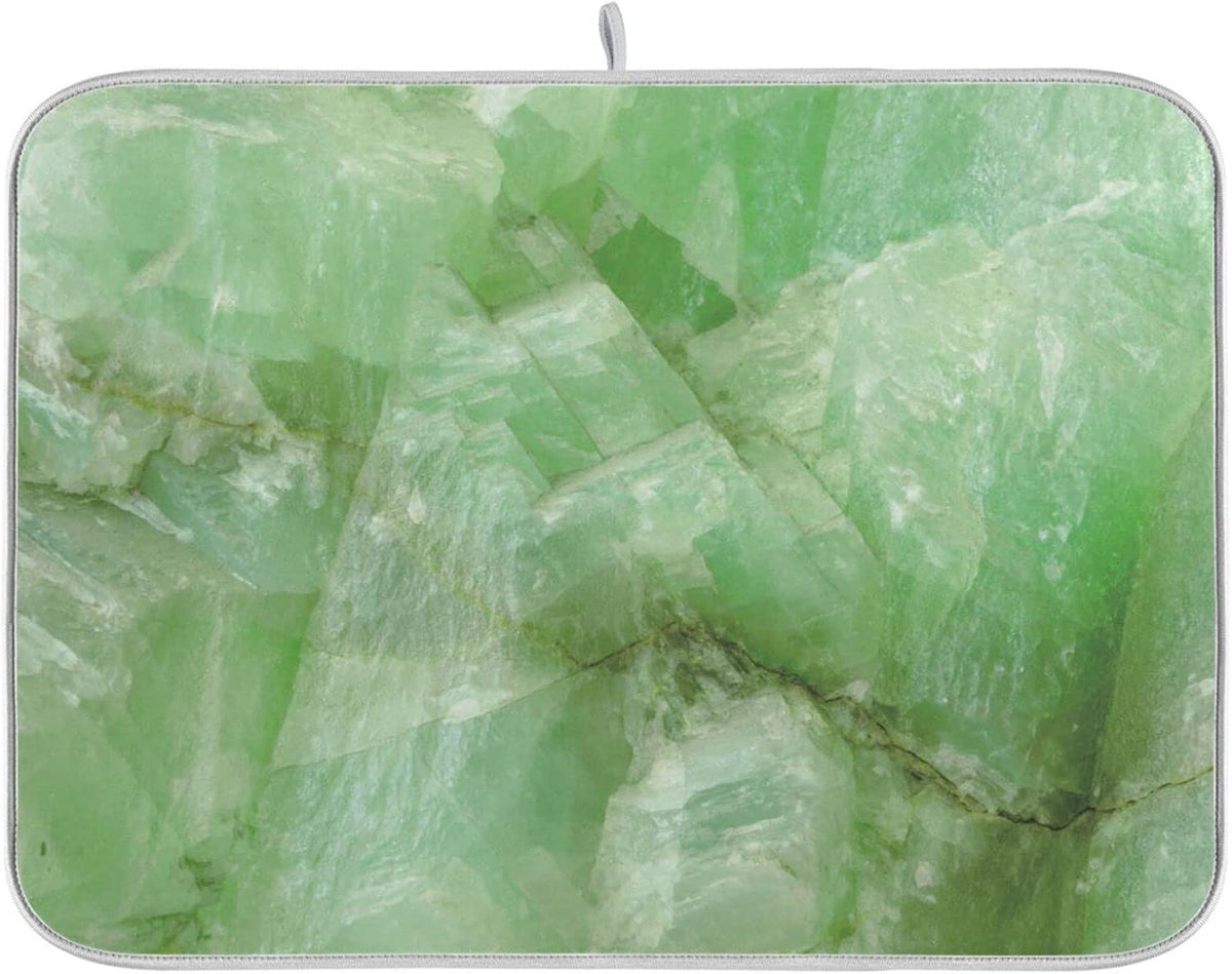 Super Absorbent Dish Drying Mat, Microfiber Fast-Drying Dish Mat, 16" x 18", Kitchen Dish Drying Pad, Green Jade Stone Marble