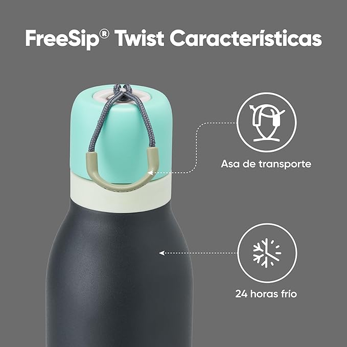 Owala FreeSip Twist Insulated Stainless Steel Water Bottle with Straw for Sports and Travel, BPA-Free, 24-oz, Blue/Grey (Foggy Tide)
