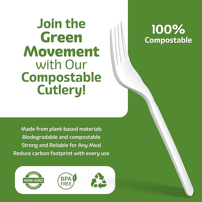 100% Compostable PLA Forks Bulk Pack 400 Pcs Biodegradable Disposable Plastic Cutlery Utensils