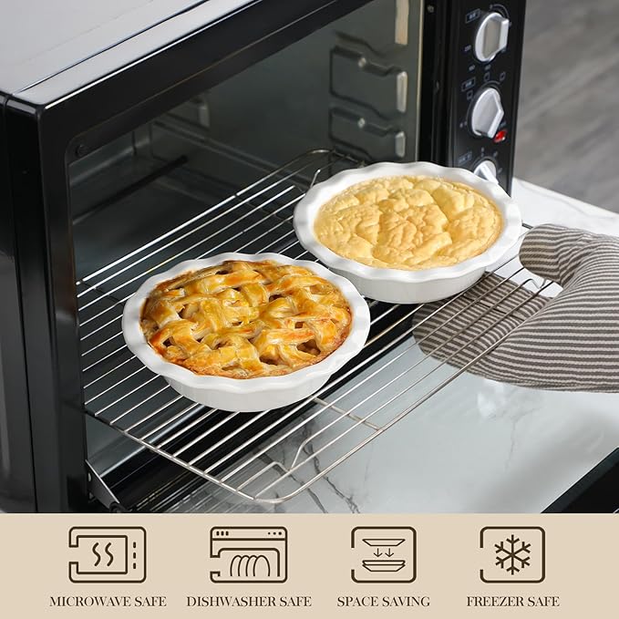 MALACASA Ceramic Mini Pie Pans Set of 6, 6 Inch Pie Plates for Baking with Ruffled Edge, Small Quiche Baking Dish Pans Tart Pans, Individual Pot Pie Plates, Microwave & Oven Safe, White