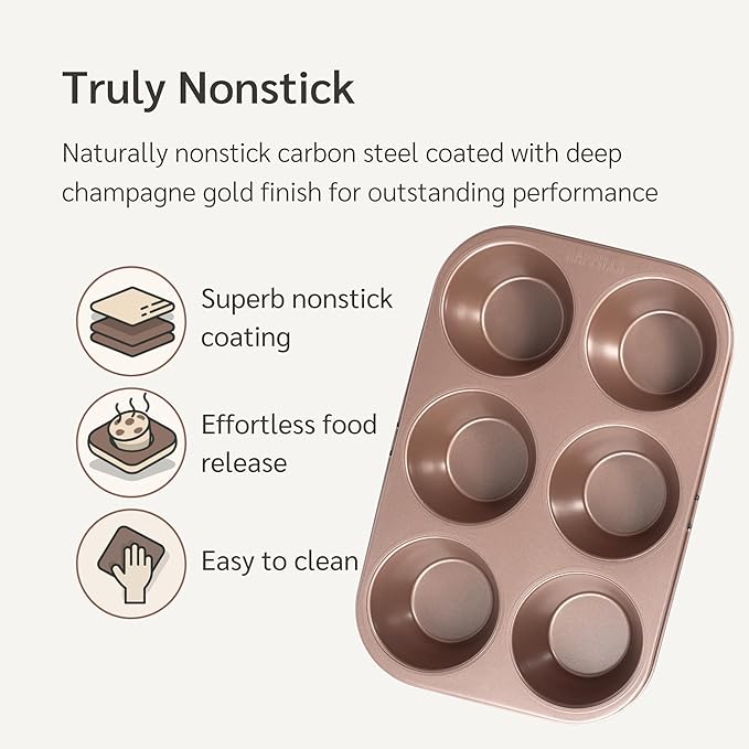 HAPPIELS Non Toxic Nonstick 6 Cup Jumbo Muffin Pan | Large Cupcake Tin for Oven | Nontoxic Muffin Tins Big Size | PFOA Free Cupcakes Tray