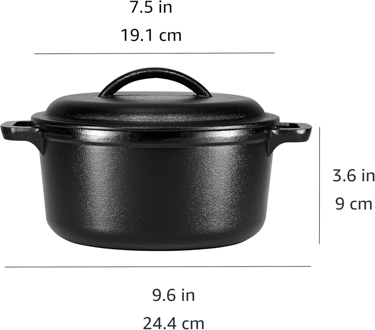 Amazon Basics Round Pre-Seasoned Cast Iron Mini Dutch Oven Pot with Lid and Dual Handles, 2-Quart, Black