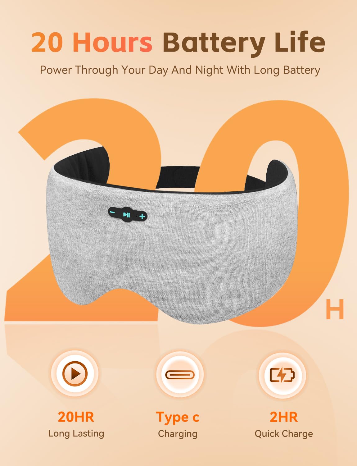 Sleep Headphones Bluetooth 6.0 Sleep Mask for Side Sleepers, 20H Playtime
