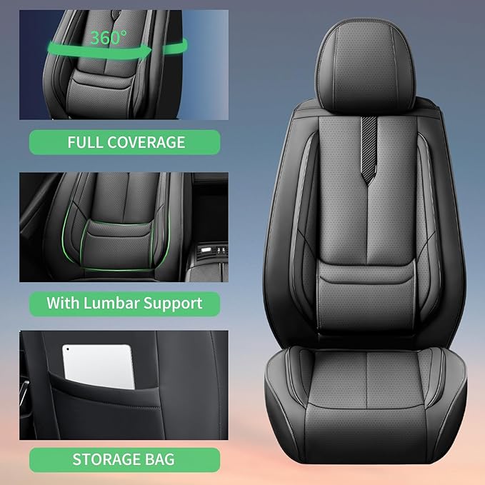 Fit Palisade Car Seat Covers for Hyundai Palisade 2000-2025 2026 -Upgraded Premium Waterproof & Breathable Leather, Airbag Compatible, All-Weather Seat Cushion Protector,2 Front/Black