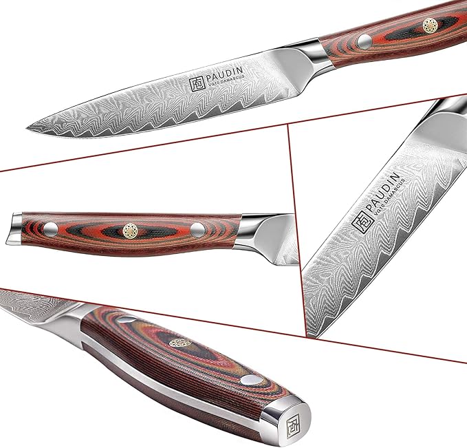 PAUDIN Kitchen Utility Knife 5 Inch, Damascus Chef Knife Japanese Kitchen Knife VG10 High Carbon Stainless Steel