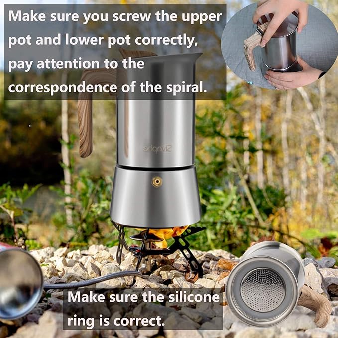 Sivaphe Stovetop Espresso Maker Stainless Steel 9 Cups, Induction-Capable Mocha Pot 450ml, Coffee Percolator with Replacement Silicone Gasket Steel Filter and Instructions (1 Cup=50ml)