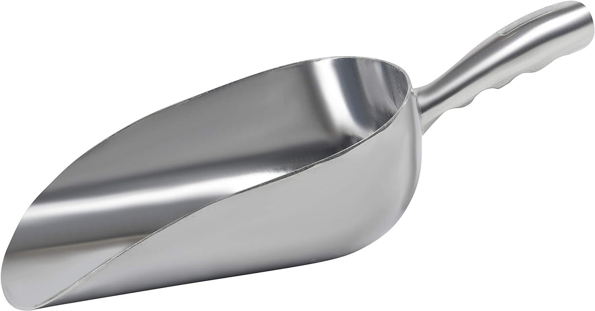Cast Aluminum Utility Scoop - 58 oz. - Round Bottom, ice scoop For Multi-Purpose Use, With Finger Groove Handle (58 oz.)