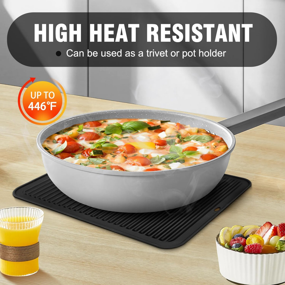 Walfos XXL Silicone Trivet 16 Inch and Round & Square Trivets 7 Inch, Trivets for Hot Pots and Pans, Heat Resistant Pot Holders Hot Pads for Kitchen Quartz Countertops, Hot Dishes, 5 Pack