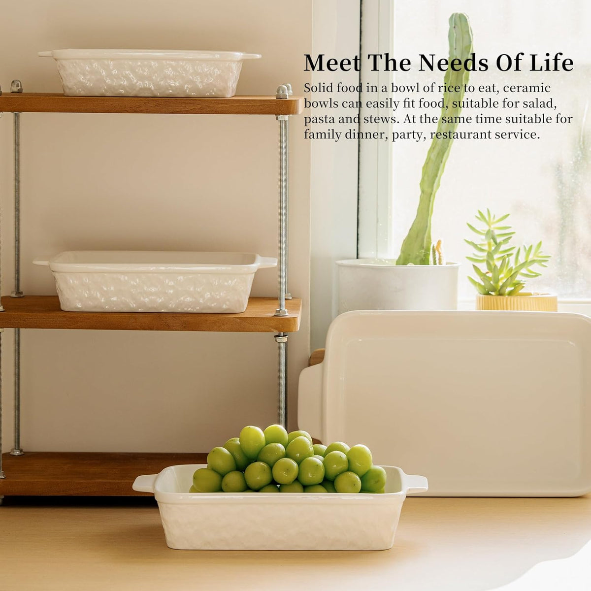 Casserole Dishes for Oven, Baking Dishes, Ceramic Bakeware Sets of 4, Rectangular Baking Pan Set with Handles for Baking, Casserole, Kitchen, Wedding Gift,White
