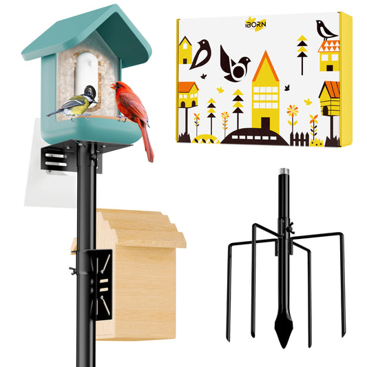 iBorn Camera Bird Feeder Pole 3in1 Compatible Bird Feeder Poles for Outdoors Heavy Duty,59inch Adjustable Height Bird House Pole Mount Kit Bracket Universal for Smart Feeder/Birdhouse
