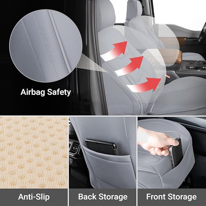 Coverland Custom Fit Car Seat Covers for SUV Compatible with [Fiat 500L, Ford Bronco Sport, Honda Pilot] Premium Water Resistant Leather Non-Slip Interior Protector [Front Gray - Size Chart A17]