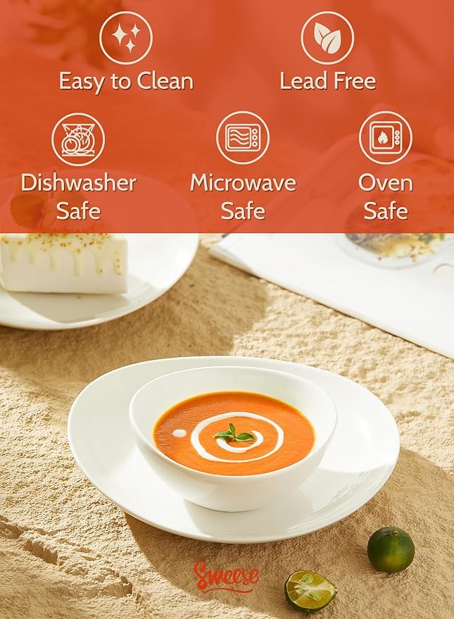 Sweese Porcelain Bowls Set 5 Inch, 10 oz - Set of 4 White Bowls for Dessert, Ice Cream, Soup, Rice & Fruits | Microwave, Dishwasher & Oven Safe
