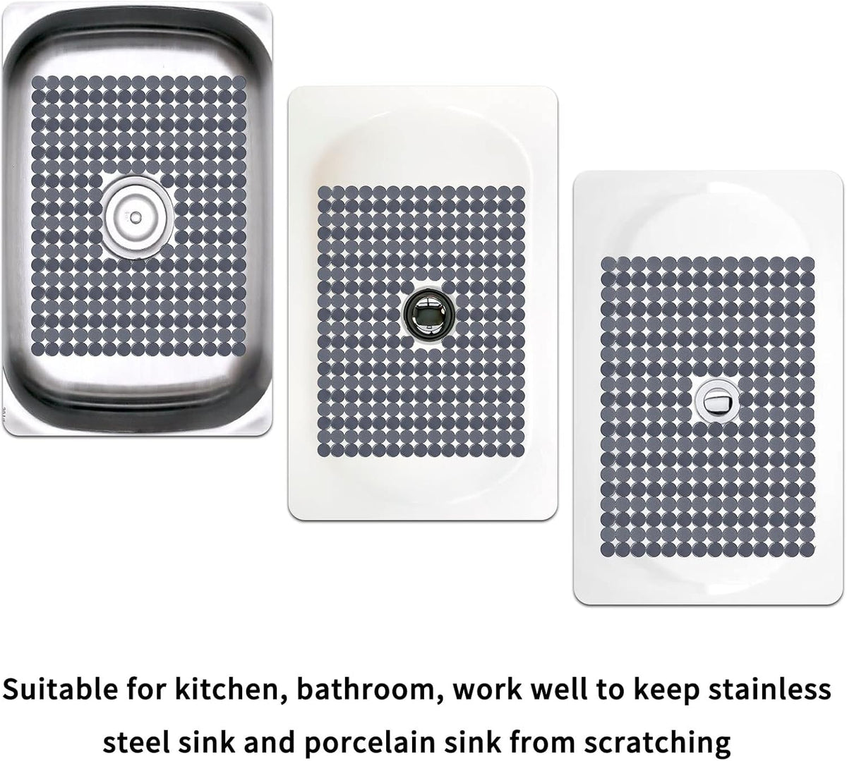 Qulable 2Pack Kitchen Sink Mat for Stainless Steel/Ceramic Sinks, PVC Eco-friendly Protectors for Bottom of Kitchen Sink, Adjustable, Fast Draining, Dots Design, 11.8x15.7 (Solid Gray)