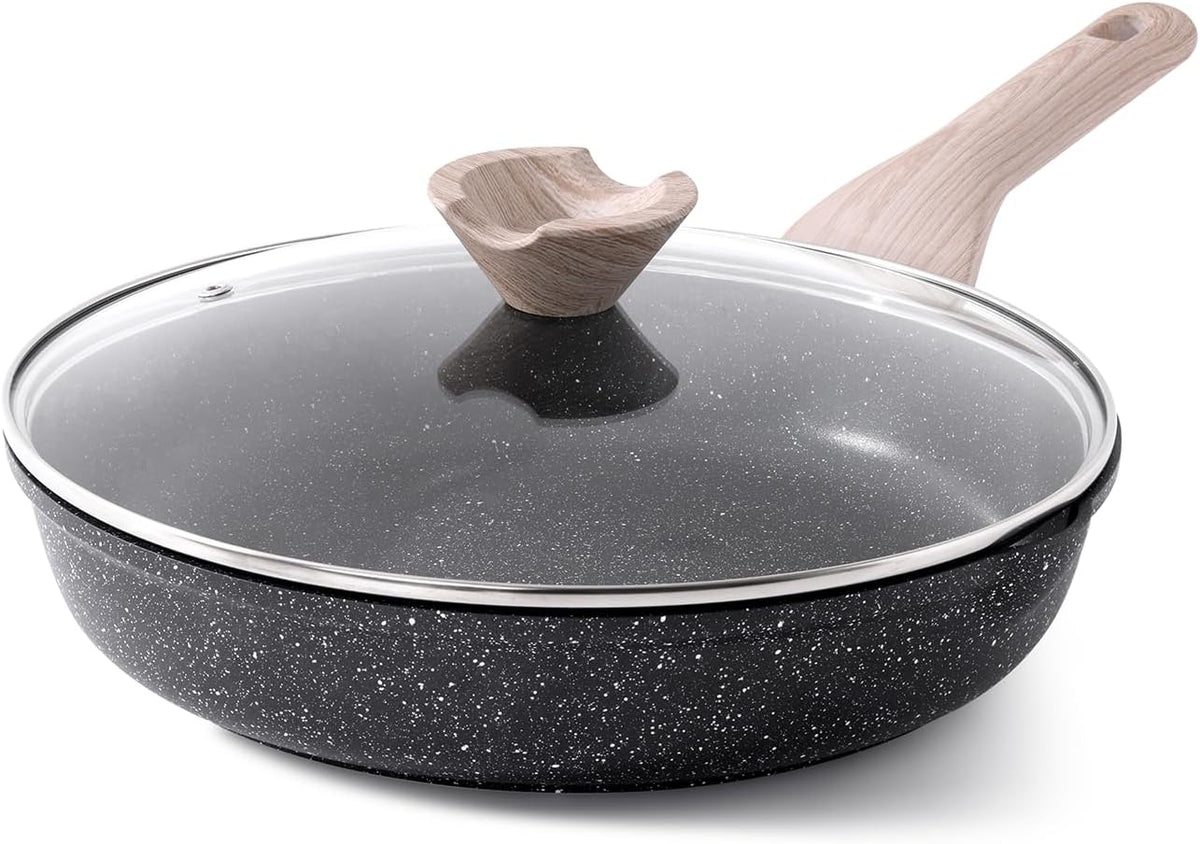 Frying Pans Nonstick with Lid, 11 Inch Skillet with Lid, Induction Cooking Pan, Stay-Cool Handle, Compatible with All Stovetops, PFOA Free