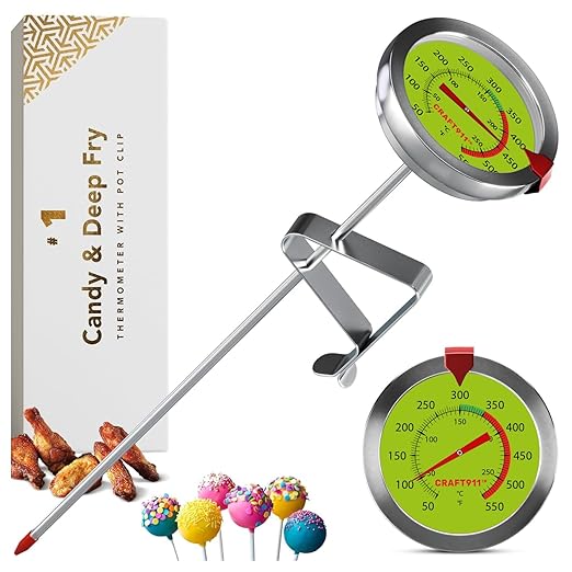 Candy Thermometer with Pot Clip - Deep Fry Oil Thermometer for Frying and Candle Making - Lemon