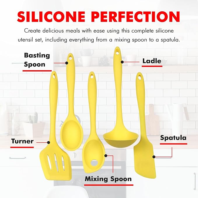 Chef Craft Premium Silicone Kitchen Tool and Utensil Set, 5 Piece, Yellow