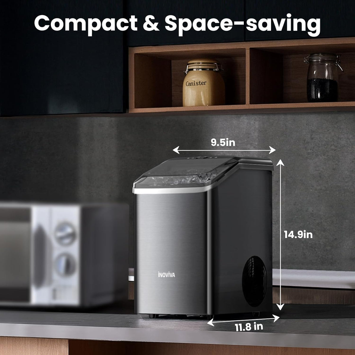 Nugget Ice Maker Countertop, 40lbs/24H Soft Chewable Pellet Ice Machine with Self-Cleaning, Sonic Ice Maker for Home Kitchen, Office - Black Stainless