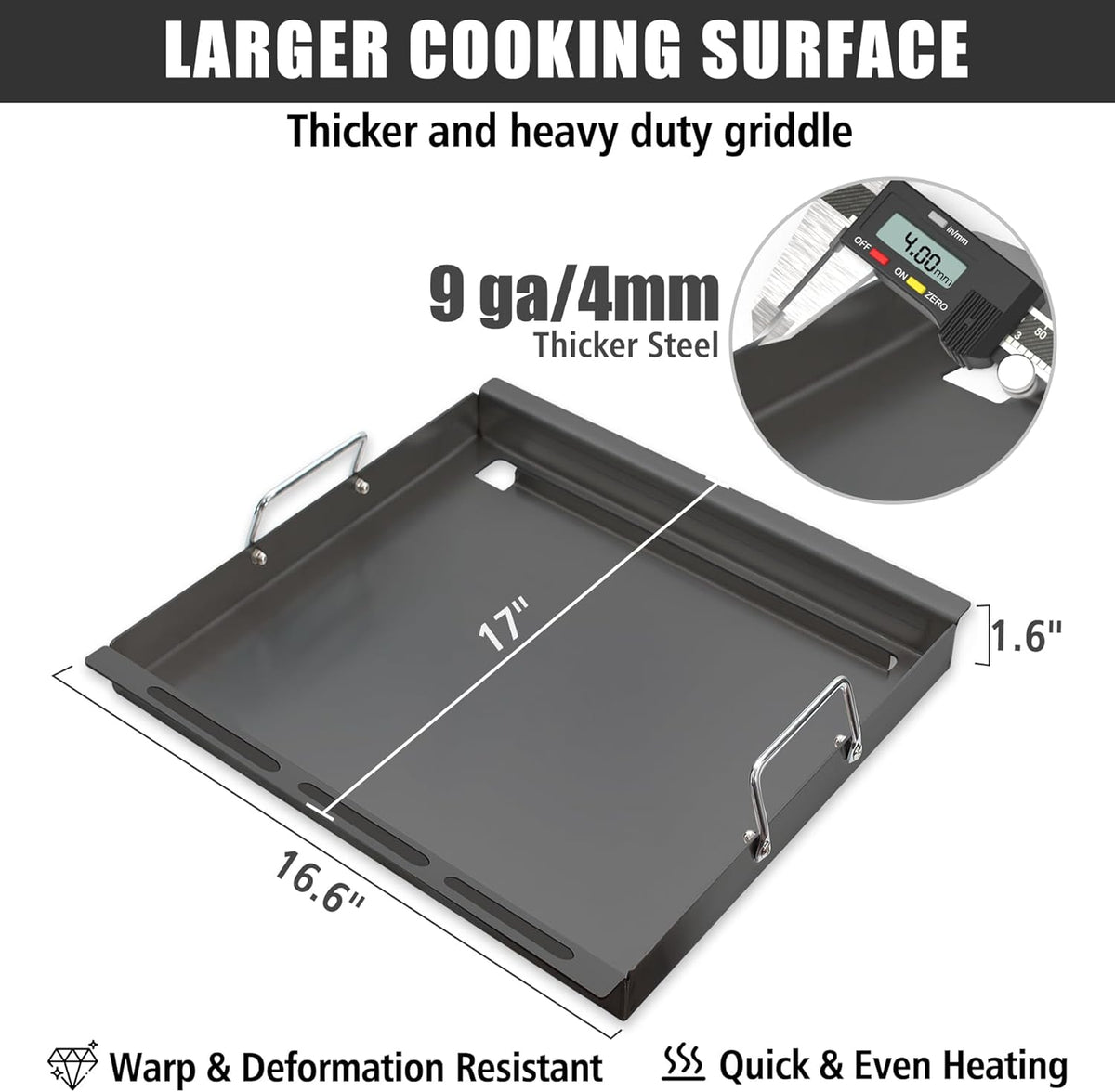 SafBbcue Full Size Griddle Inserts for Charbroil TRU-Infrared 463644220 463632320 463644220 Flat Top Griddle for Charbroil Grill Replacement Parts 463642316 466642416 G369-0030-W2, Carbon Steel