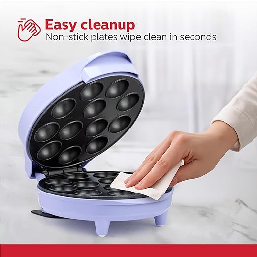 Holstein Housewares 12-Count Cake Pop Maker with Non-Stick Plates & Indicator Lights – Bakes 12 Sweet or Savory Pops Fast, Perfect for Birthday Treats & Holiday Party Snacks, Lavender