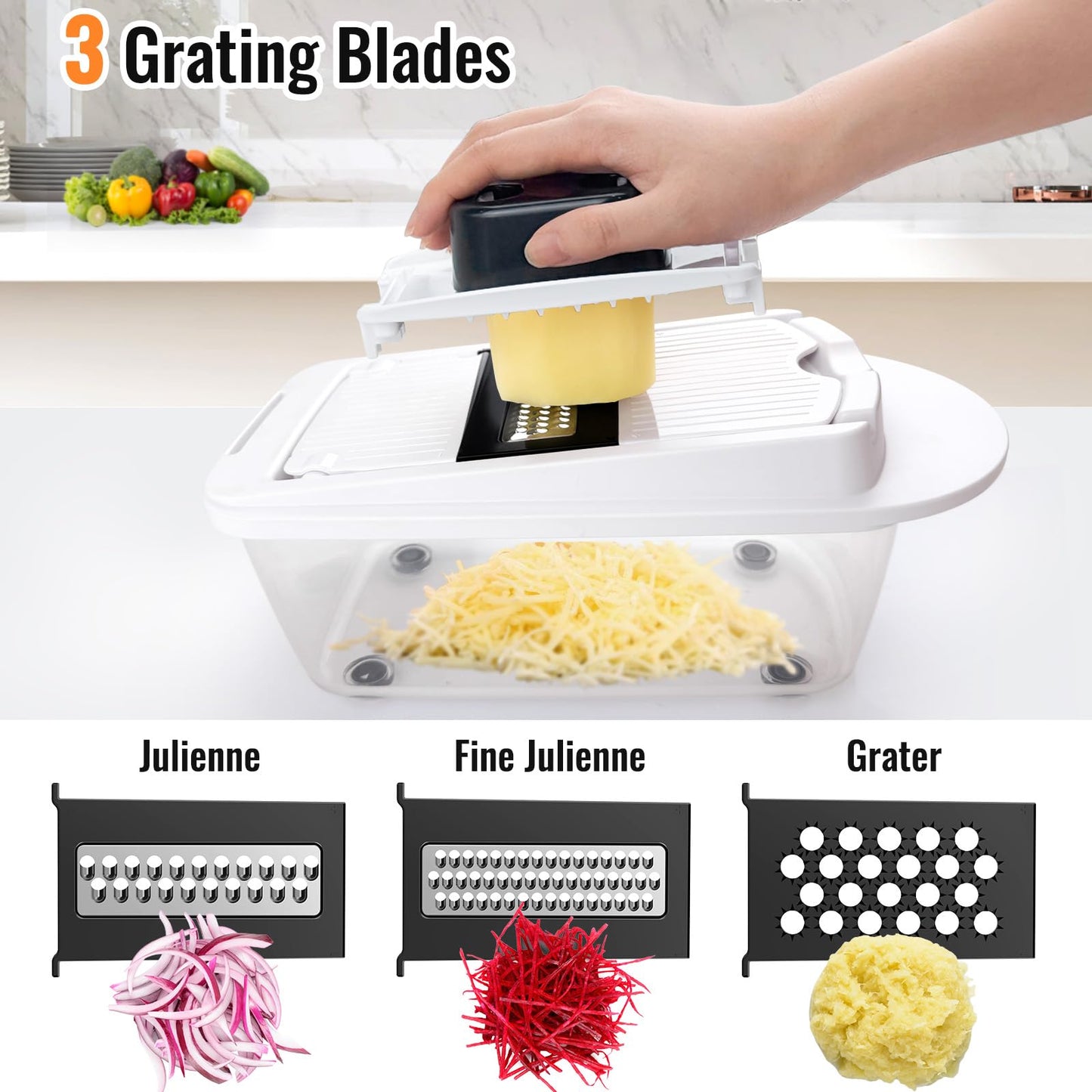 Ukeetap 8-Blade Cook Tool & Gadget Sets, Chopper Slicer Grater Set, White