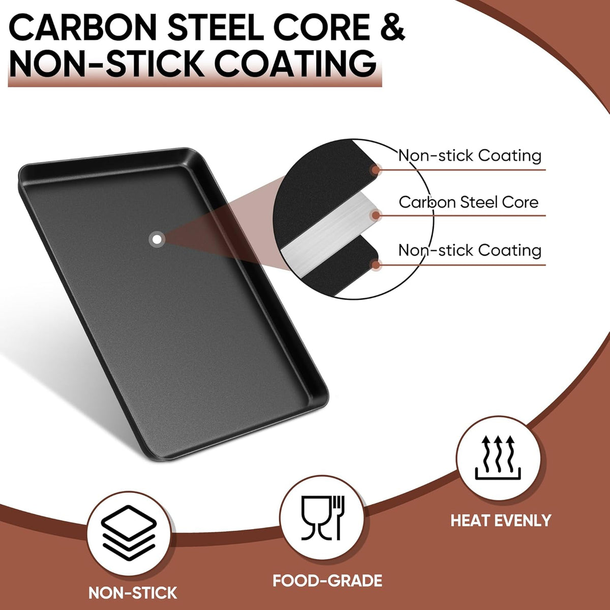 E-far Baking Sheet Set of 2, 16" x 12" x 1" Large Cookie Sheet Pan for Baking, Nonstick Carbon Steel Baking Trays for Oven, Heat-Resistant & Easy Clean, Black