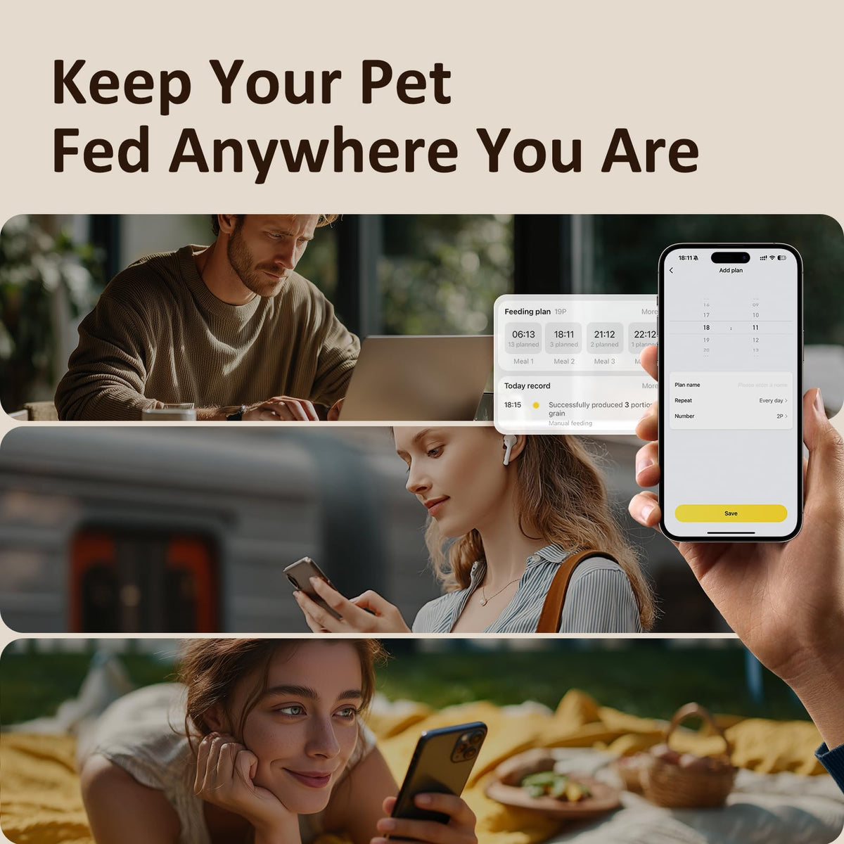 DUDUPET Automatic Cat Feeder, 5G WiFi APP Control Automatic Pet Feeder, 5L Cat Dry Food Dispenser with Remote Feeding,10 Meals Programmable 1-15 Portion Control Auto Dog Feeders for Cats,Puppy