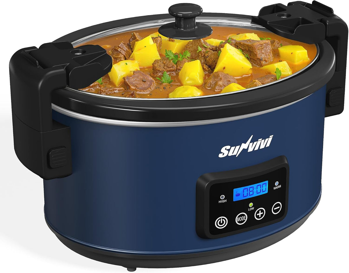Sunvivi 8.5 Quart Programmable Slow Cooker: Multi-Cooker Food Warmer with Locking Lid & Digital Timer, Adjustable Tempature Control, Dishwasher Safe, Perfect for Families and Gatherings, Blue