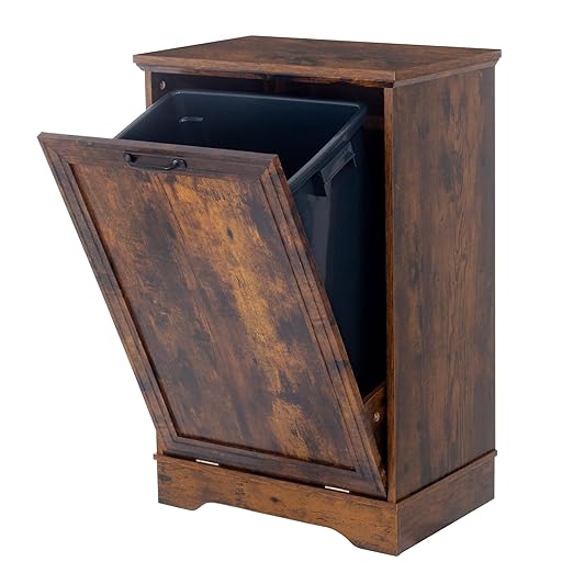 13 Gallons Tilt Out Trash Cabinet, Hidden Trash Can Cabinet Wooden Tilt Out Pet Proof Hidden Trash Bin Cabinet for Kitchen Living Room (Rustic Brown)