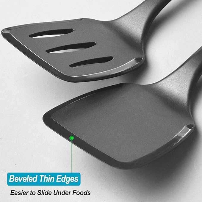 600˚F Heat Resistant Silicone Spatula Set, 13.6" Kitchen Spatula Turners for Non Stick Cookware, Flexible Spatulas with Thin Edges, Seamless Cooking Utensils for Fish, Eggs, Pancakes, BLACK