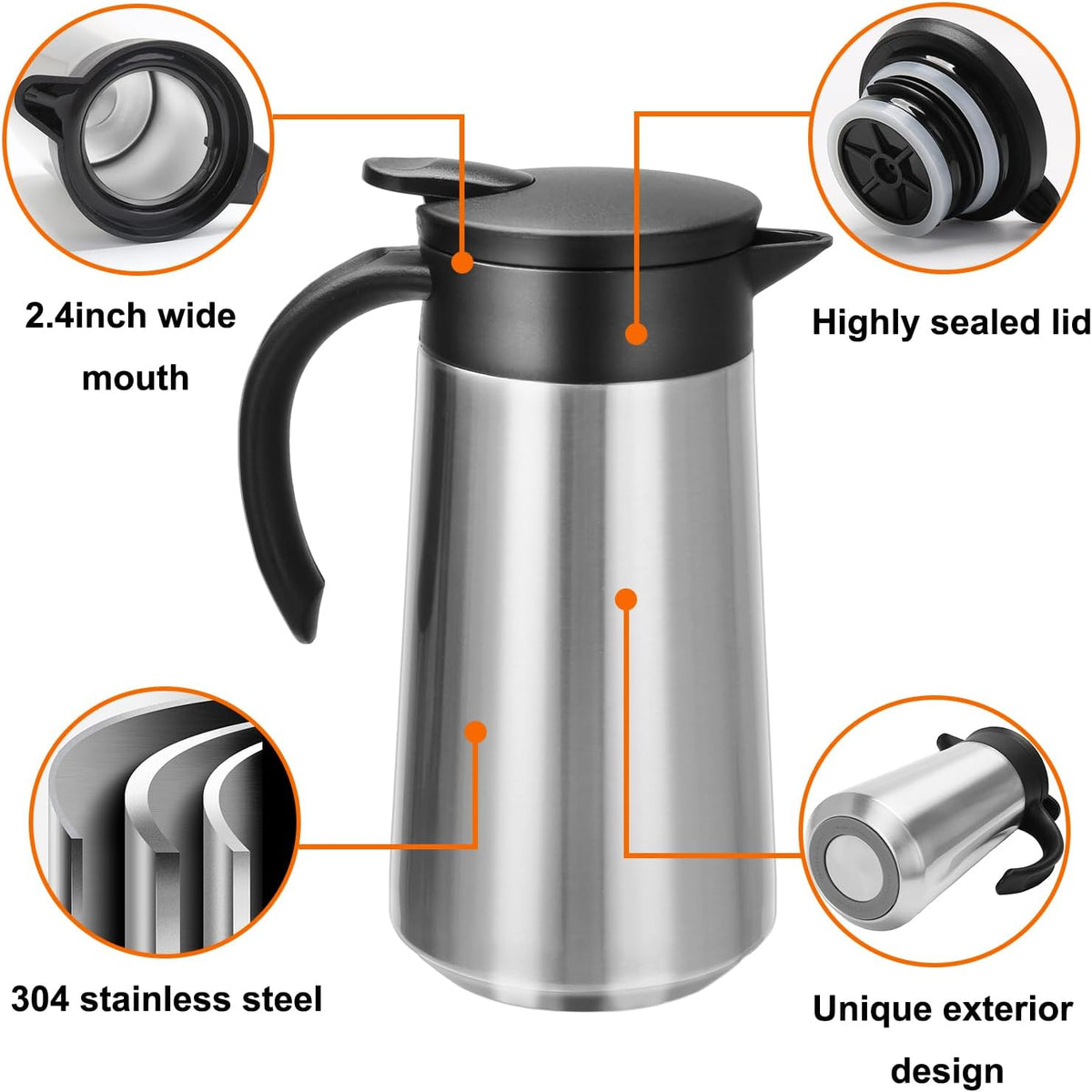 28oz Coffee Carafe Airpot Insulated Coffee Urn Stainless Steel Vacuum Thermal Pot Flask for Coffee, Hot Water, Tea, Hot Beverage - Keep 9 Hours Hot, 18 Hours Cold (Silver,Black)