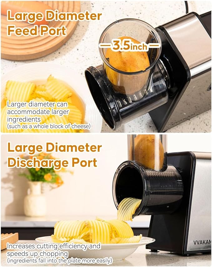 Electric Cheese Grater,5-In-1 Electric Grater,300W Salad Maker,Electric Slicer with One-Touch Control,Food Electric Slicer Shredder,Graters for Kitchen for Vegetables Cucumber Carrots Cabbage Nuts