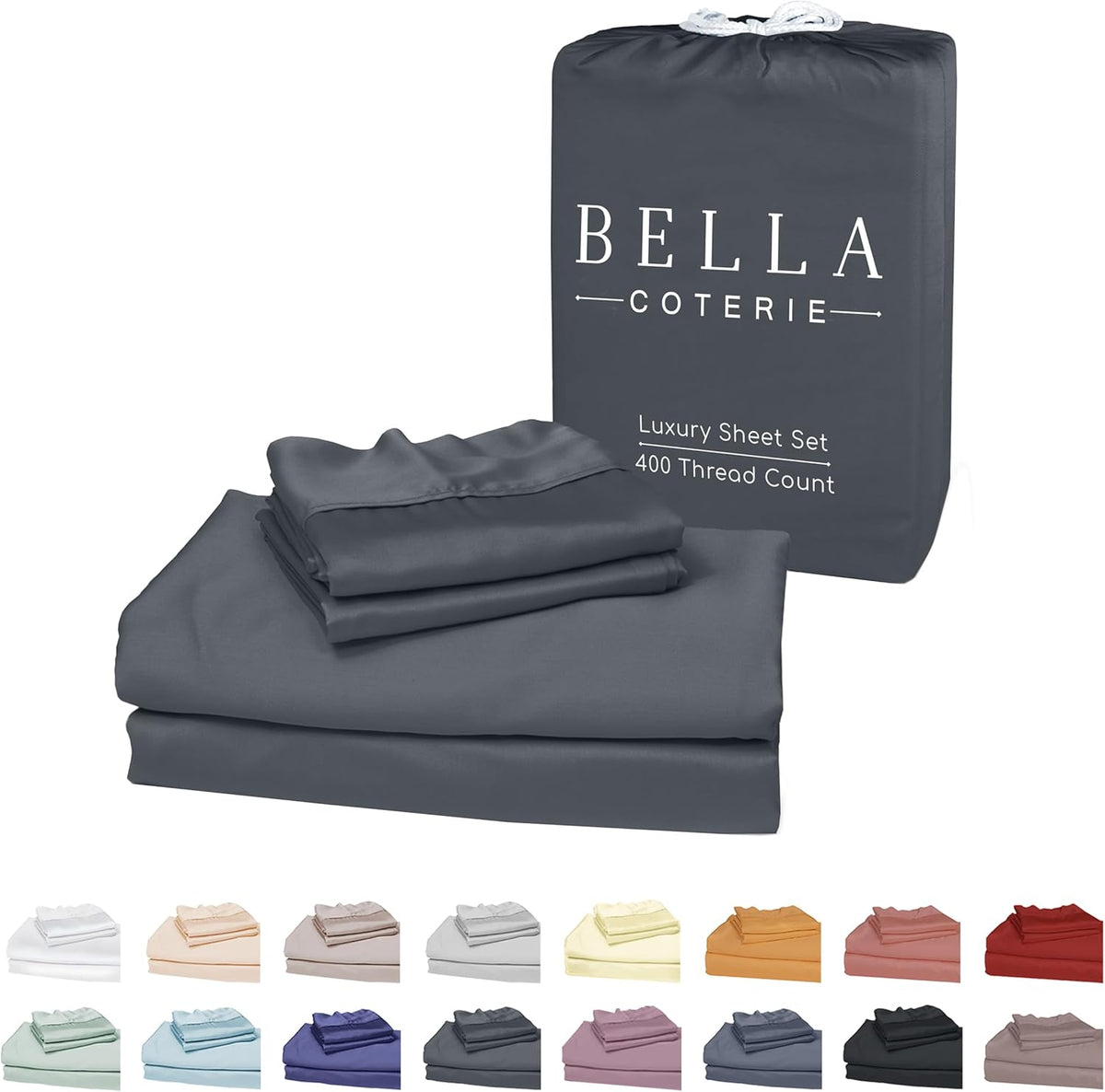 Bella Coterie Luxury Bamboo Viscose Full Size Sheet Set | 100% Organically Grown | Ultra Soft | Cooling for Hot Sleepers | 18" Deep Pocket [Charcoal Grey]