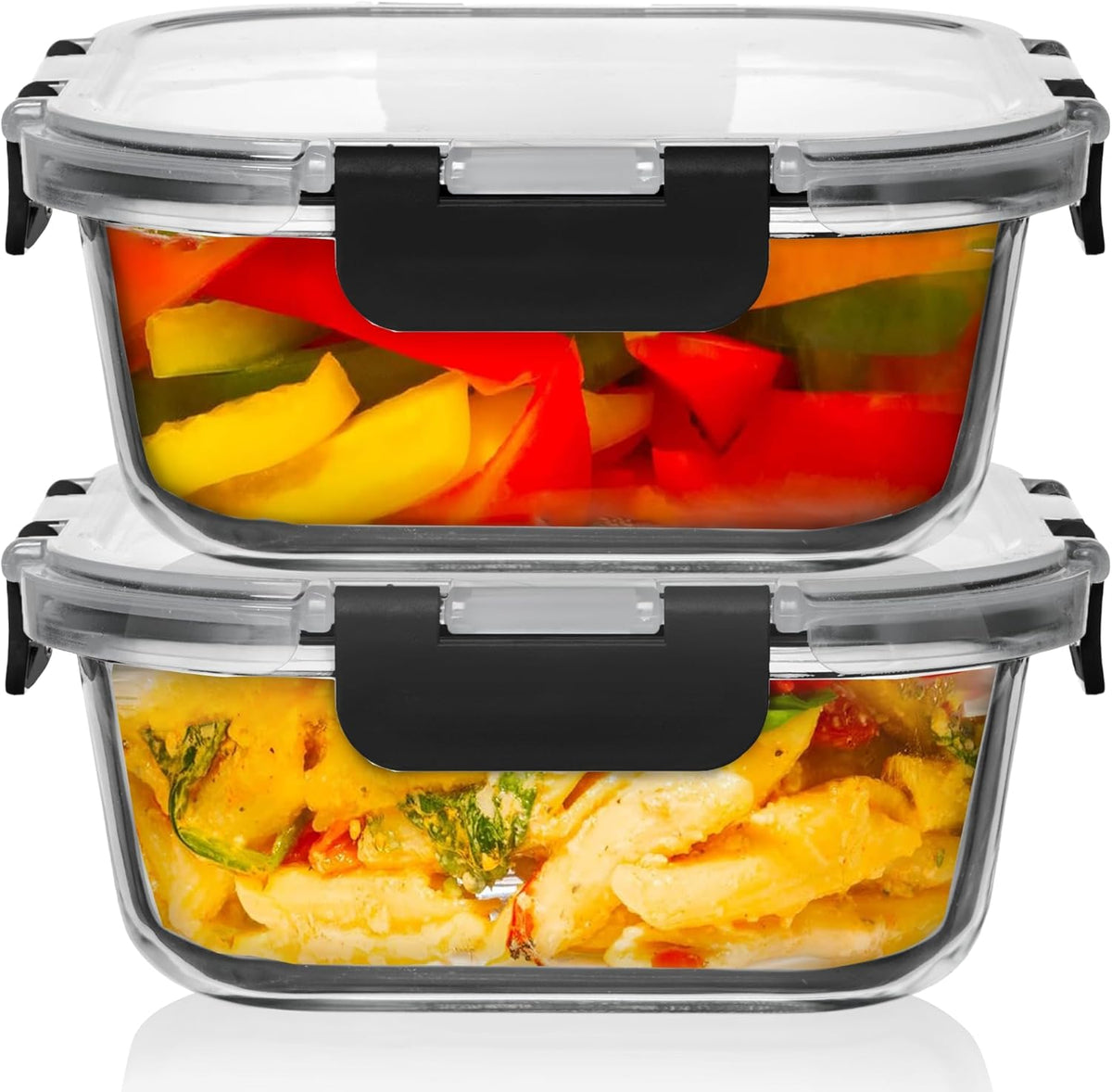Razab 2 PC 1200ML / 42 Oz Glass Food Storage Containers with Lids - Airtight & Leakproof - Microwave/Oven/Freezer Safe - BPA Free - Ideal for Meal Prep, Storing Leftover & Lunch