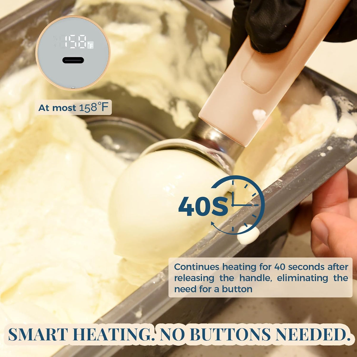 Heated Ice Cream Scoop Rechargeable, Electric Warming Ice Cream Scooper with LED Display, Heats to 158°F for Hard Ice Cream, Easy for Seniors & Kids, IP67 Waterproof (Butter Yellow, 2oz)