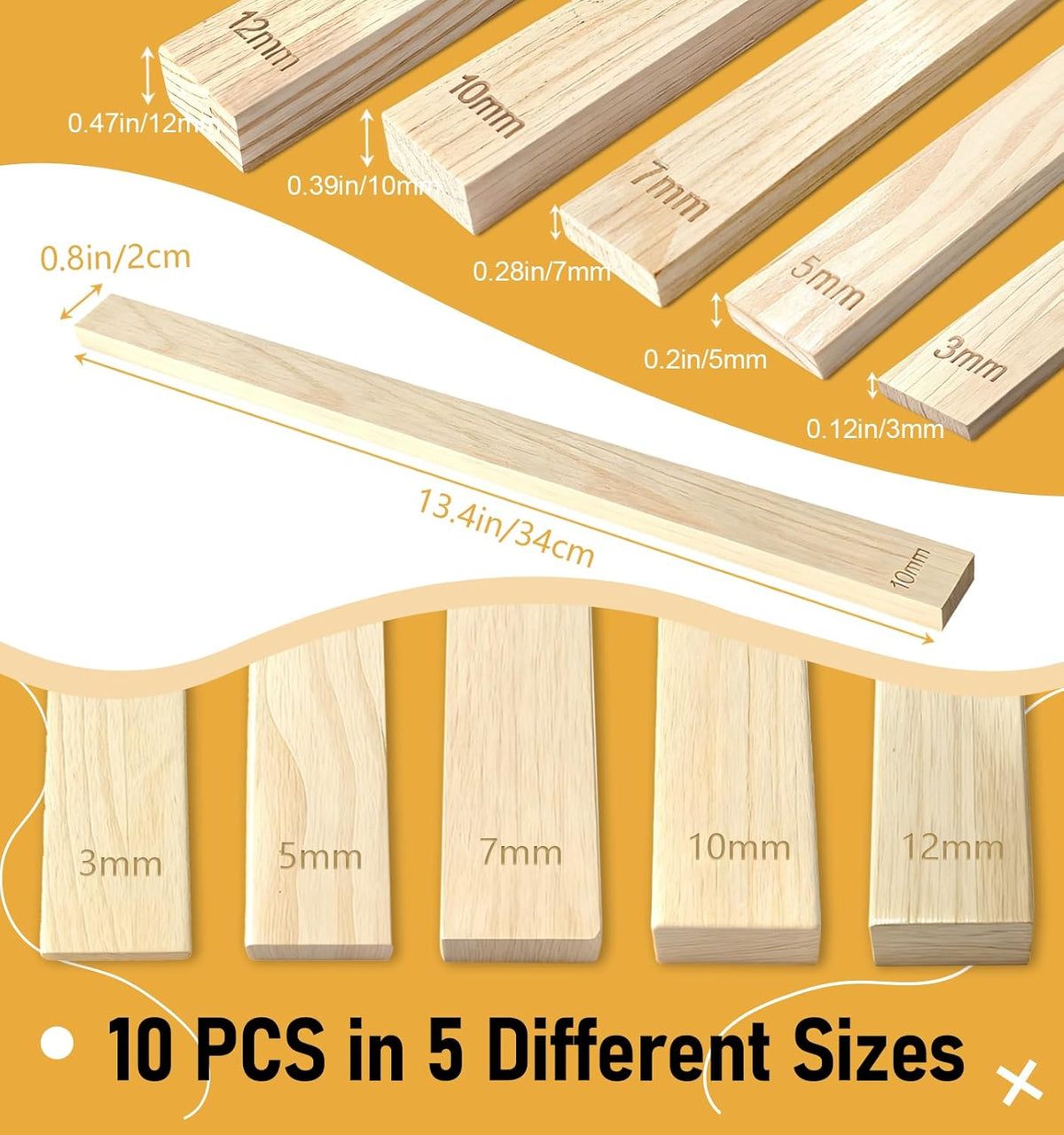 Clay Rolling Pin Guides, 10Pcs Pottery Teaching Rolling Mud Stick Guide, Pottery Tools, Wooden Slab Roller, Clay Tools, Mudboard Tools for Polymer Thickness
