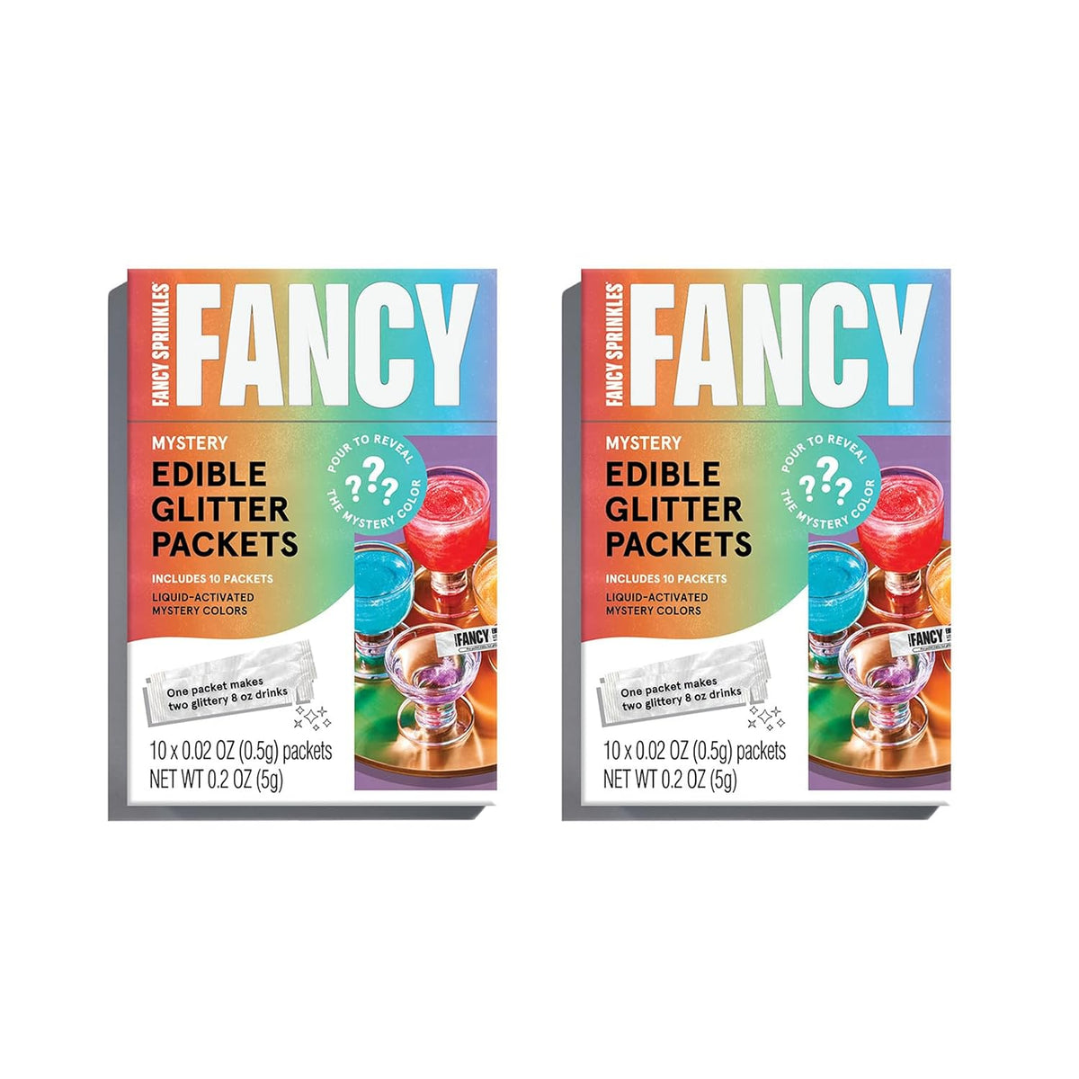 Fancy Sprinkles Mystery Colors Edible Glitter Packets Portable & On-The-Go for Sparkling Drinks, Champagne, Cocktails, Wine, Beer, & more (2 Pack)