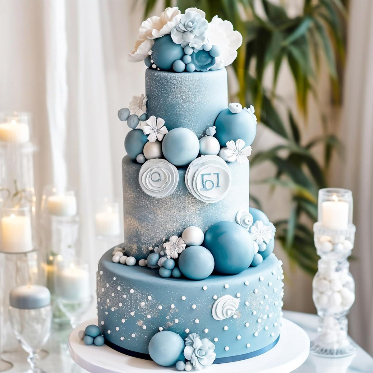 48 Pcs Balls Cake Topper Decorations Balloon Cupcake Toppers Foam Cake Topper Balls Cake Balls Decorations for Birthday Party Wedding Anniversary Cake Decorating (Light Blue)
