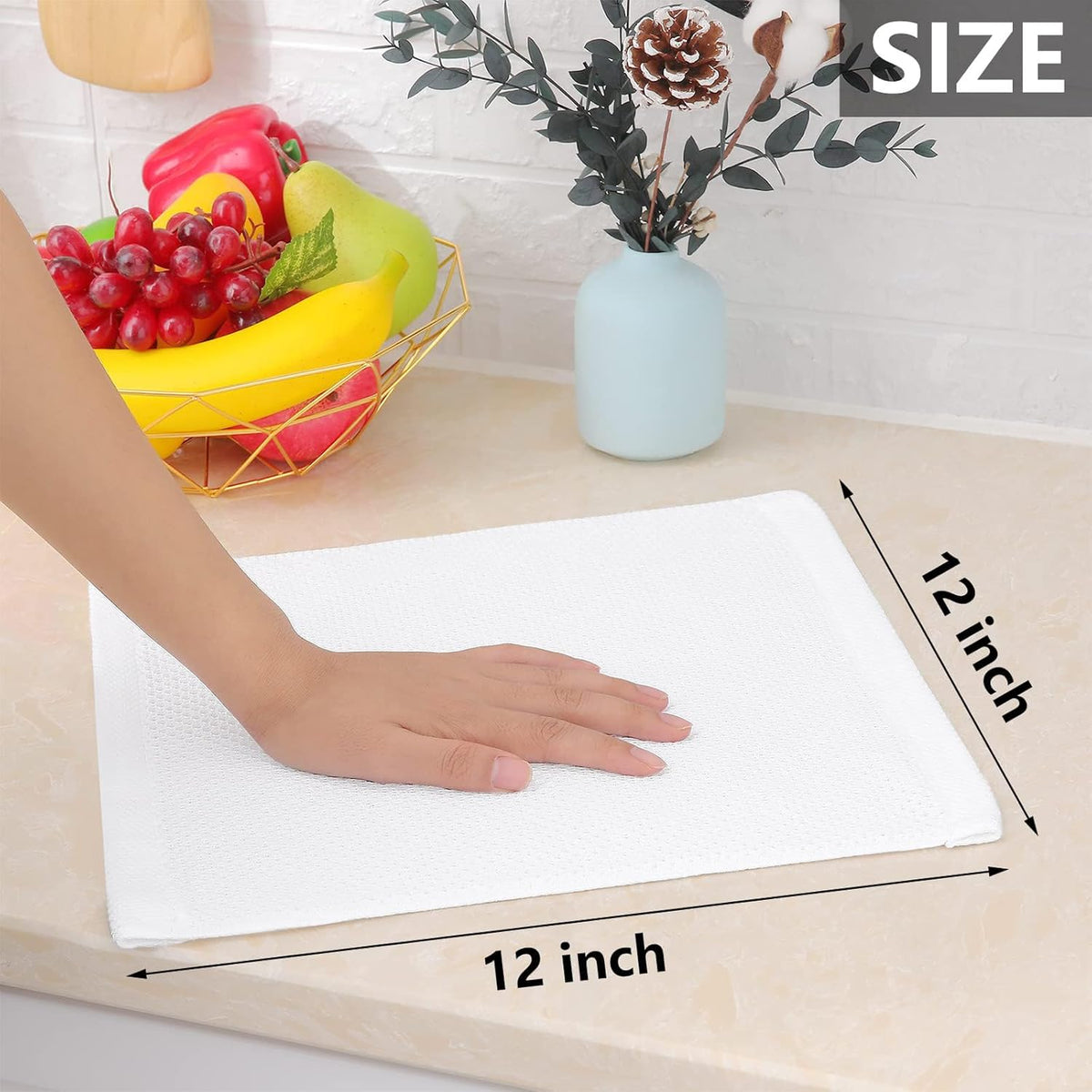Homaxy 100% Cotton Waffle Weave Kitchen Dish Cloths, Ultra Soft Absorbent Quick Drying Dish Towels, 12 x 12 Inches, 6-Pack, White