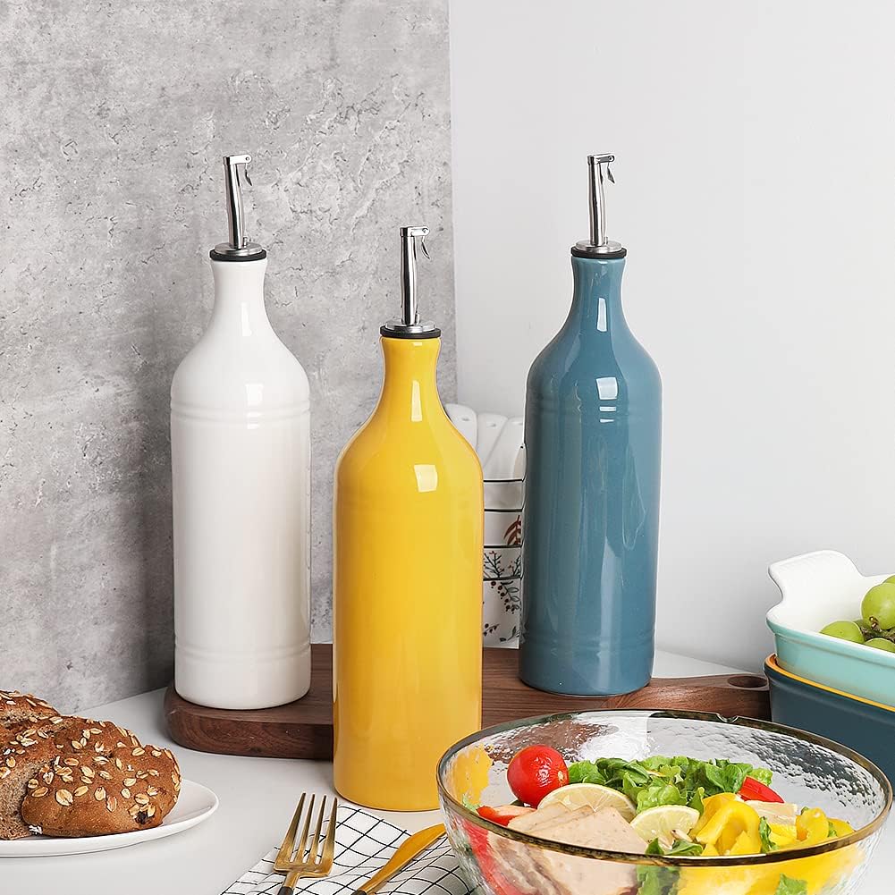 Sweejar Large Ceramic Olive Oil Dispenser Bottle, Opaque Oil Cruet Protects Oil to Reduce Oxidation, Suitable for Storage Oil, Vinegar, Soy Sauce & Other Liquids, Pack of 1, 24 Fl Oz (Yellow)