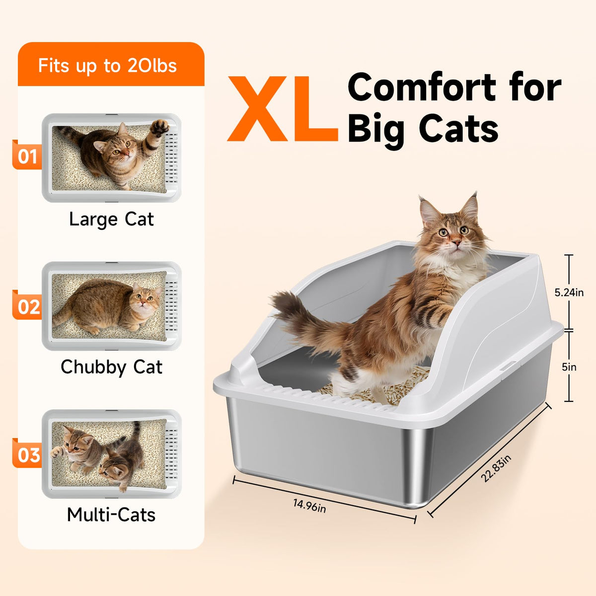 2PACK Stainless Steel Cat Litter Boxes XL Large Metal Pan Include Scoop