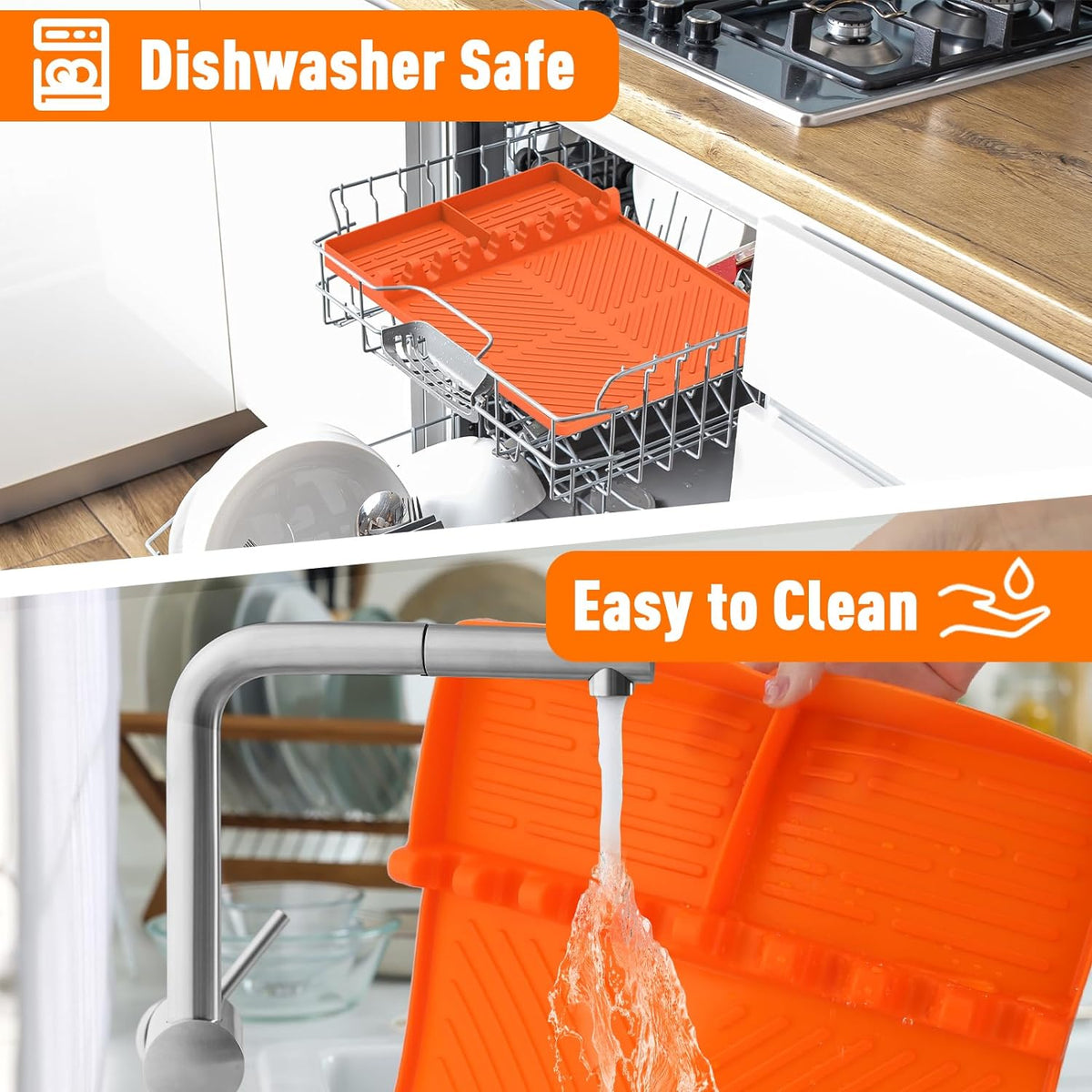 Silicone Grill Mat Compatible with Blackstone, Silicone Griddle Tools Mat with Drip Pad, Spatula Mat for Outdoor Grill Kitchen Counter (Orange)