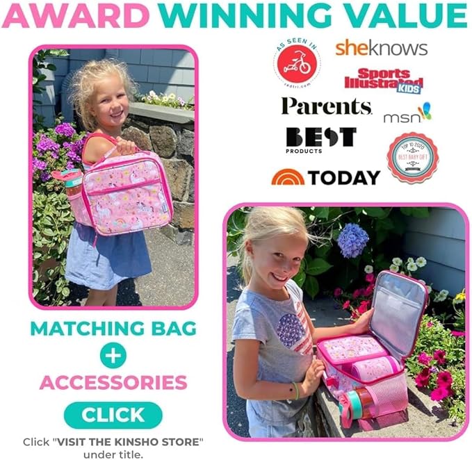 Bento Lunch Box Kids Toddlers: Leakproof Lunch Containers for Boys & Girls with 4 Compartments - School, Daycare, Pre-School, Snack Container with Lid Utensil, BPA-Free Boxes, Age 3+, Pink Unicorn