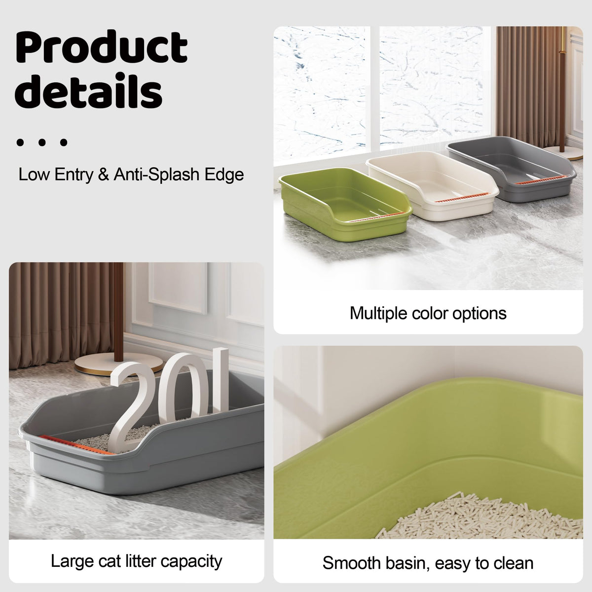 Vealind Extra Large Cat Litter Box with High Sides and Low Entrance