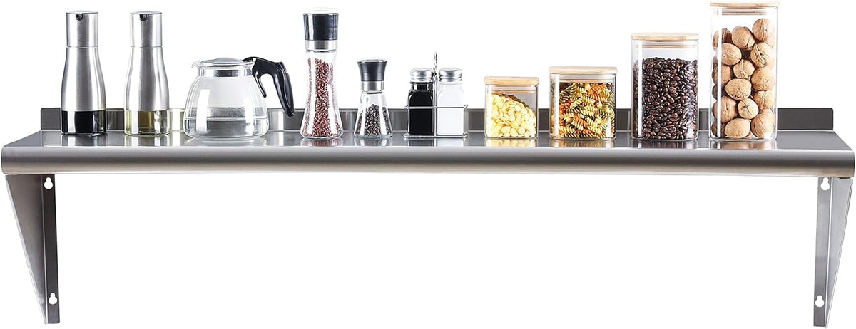 Stainless Steel Shelf 12"x48", Space-Saving Wall Mounted Shelving, 320lb Heavy Duty Steel Shelves with Easy-Clean Surface for Kitchen, Restaurant, Bar, Hotel (Commercial & Home Use)