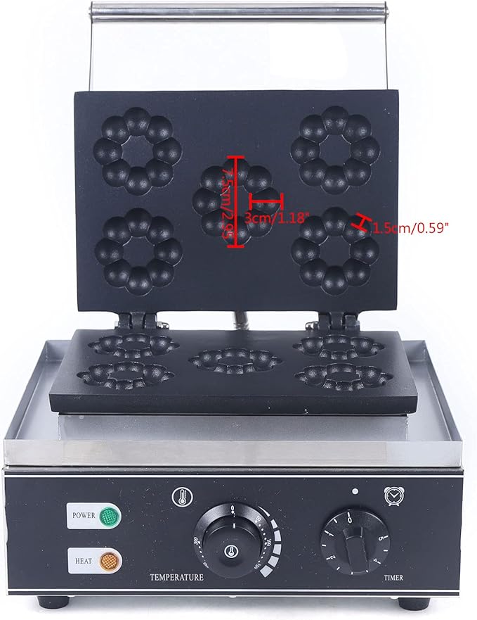 Mini Donut Maker Machine, Commercial Waffle Donut Machine, Plum Blossom Donut Maker Waffle Maker, For Breakfast, Snacks, Desserts & More with Non-stick Surface, Makes 5 Doughnuts