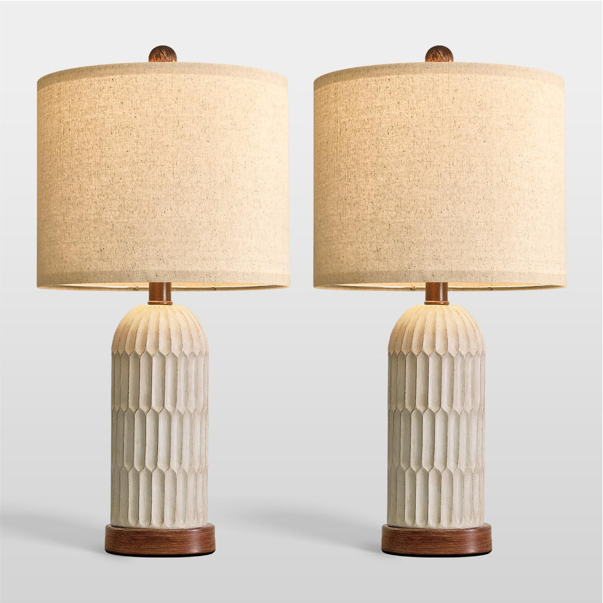 OYEARS 22" Bedside Table Lamps Set of 2, Farmhouse Lamp with USB A+C,Brown