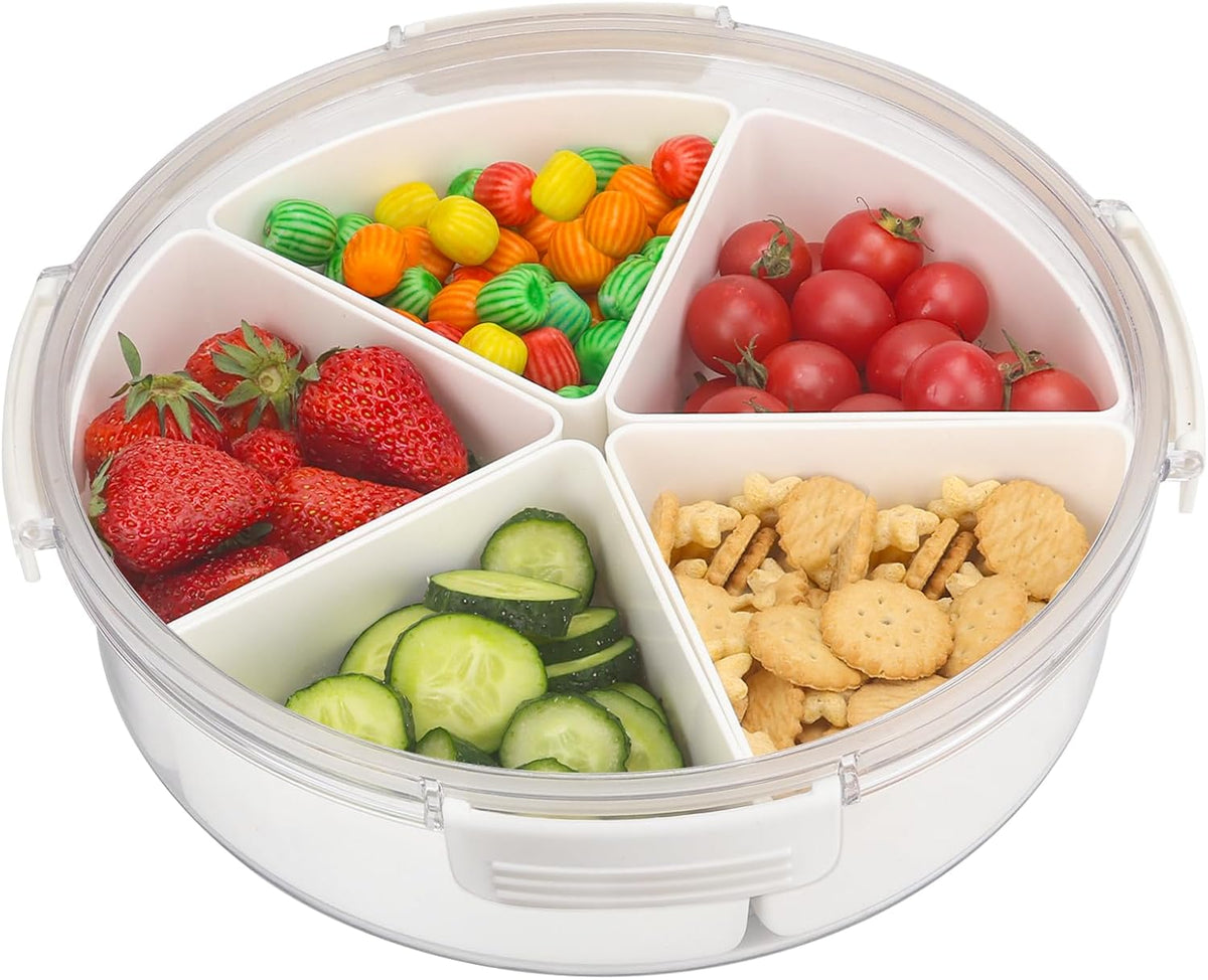 Divided Serving Tray with Lid, Removable Divided Platter Snack Box Container, Snackle Box Food Storage Charcuterie Containers, Fruit Snack Tray for Party, Veggies, Snack, Fruit, Nuts, Candy, Chip
