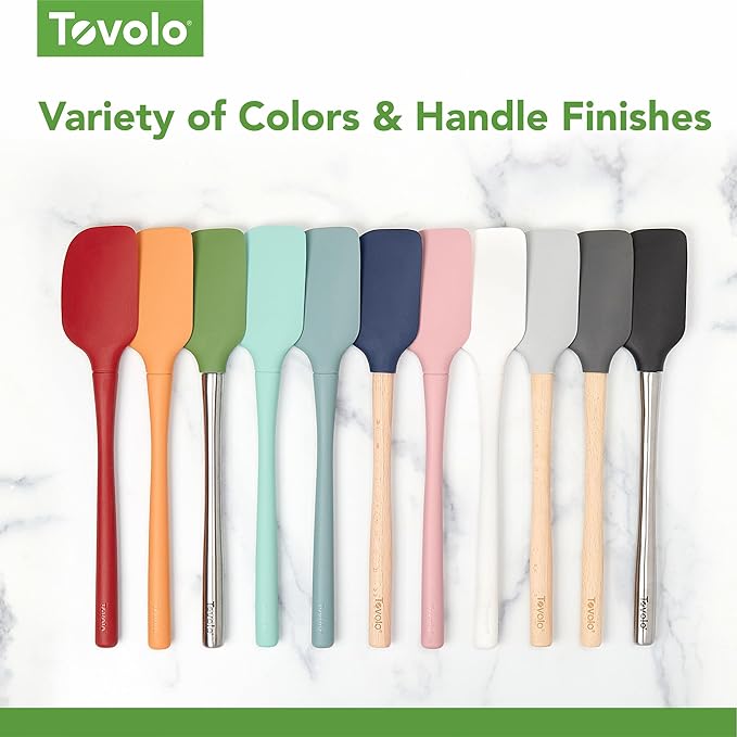 Tovolo Silicone Spatula with Wooden Handle Set of 5 Piece Silicone Kitchen Utensil Set Spoonula Jar Scraper Mini Spatula and Spoonula for Cooking Baking Mixing Folding Pink Sorbet