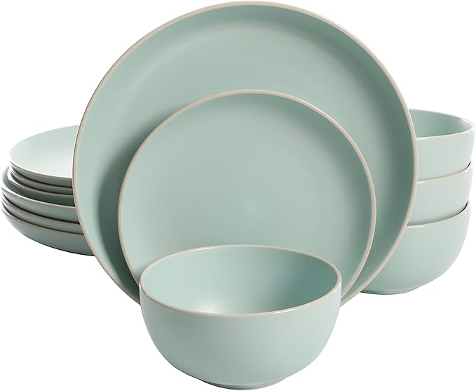 Gibson Home Rockaway Dinnerware, Teal Matte, Service for 4 (12pcs)